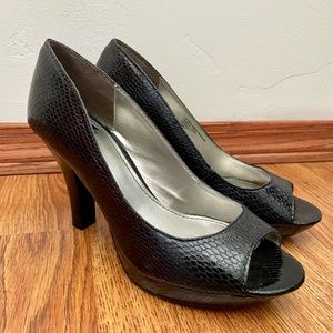 Fergalicious peep toe platform pump heels